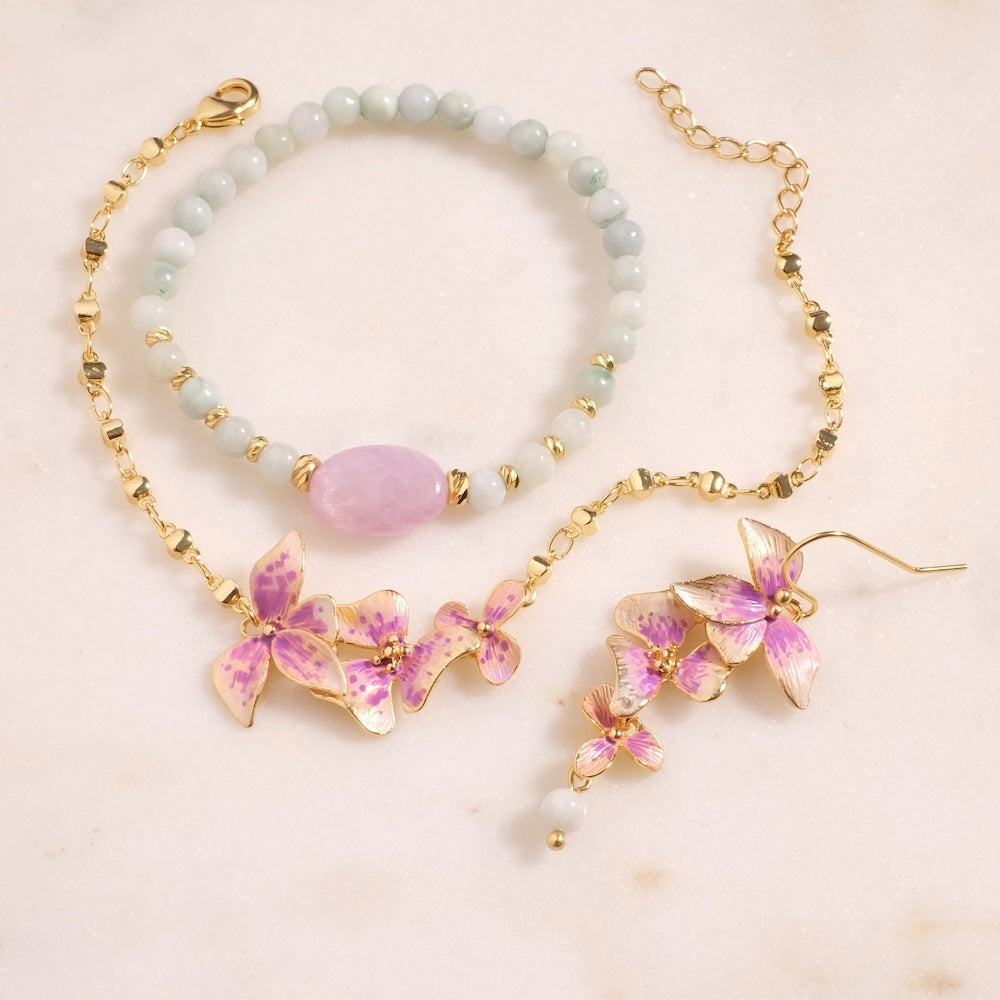 Pendentif Orchidée peint à la main – Doré 24K Premium