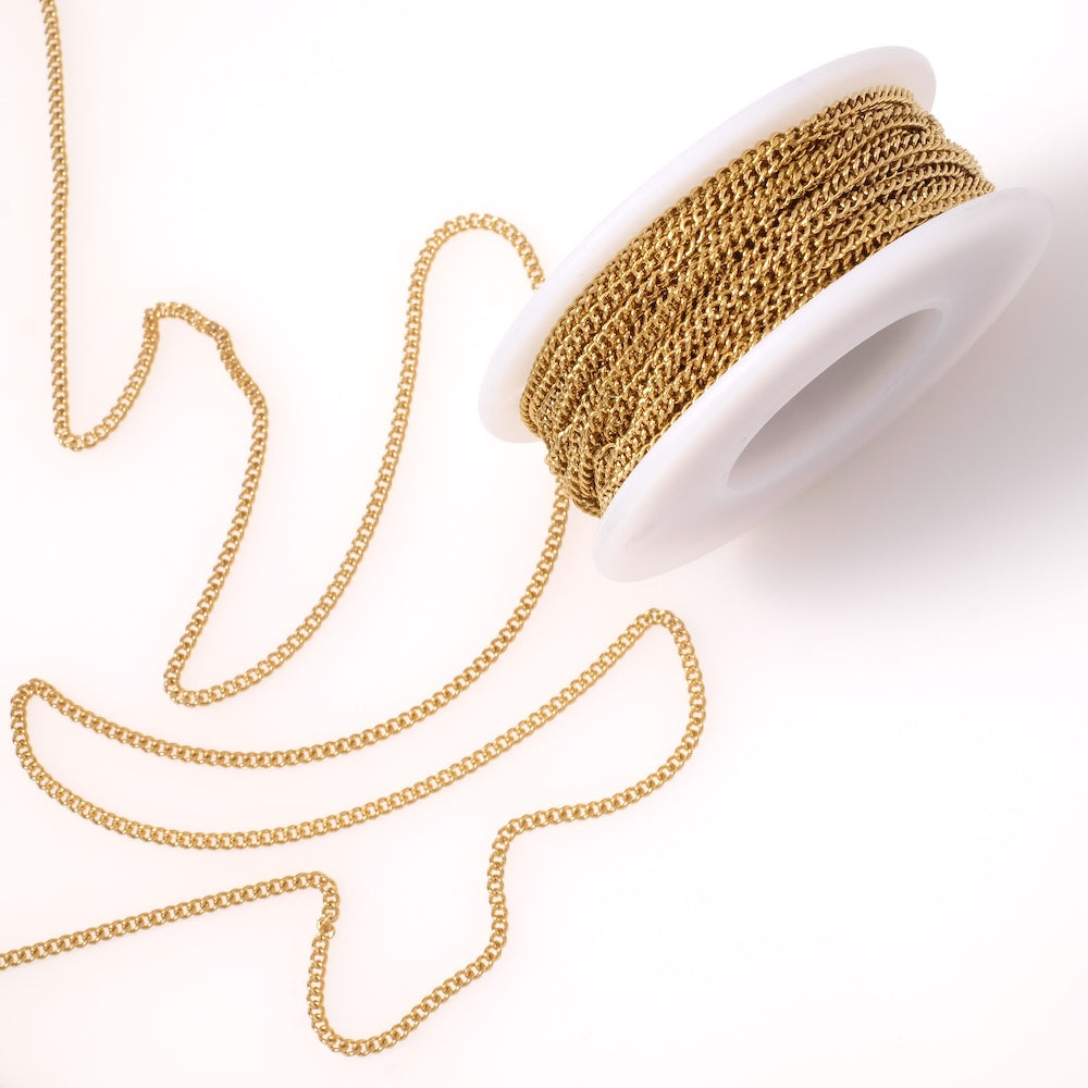 1 mètre de chaîne maillon plat gourmette en acier inoxydable 304 doré