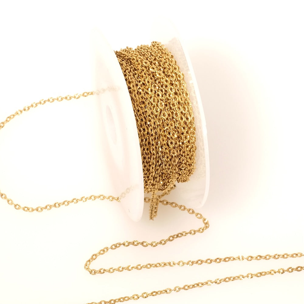 Bobine de 10 mètres de chaîne maillon ovale facetté en acier inoxydable 304 doré