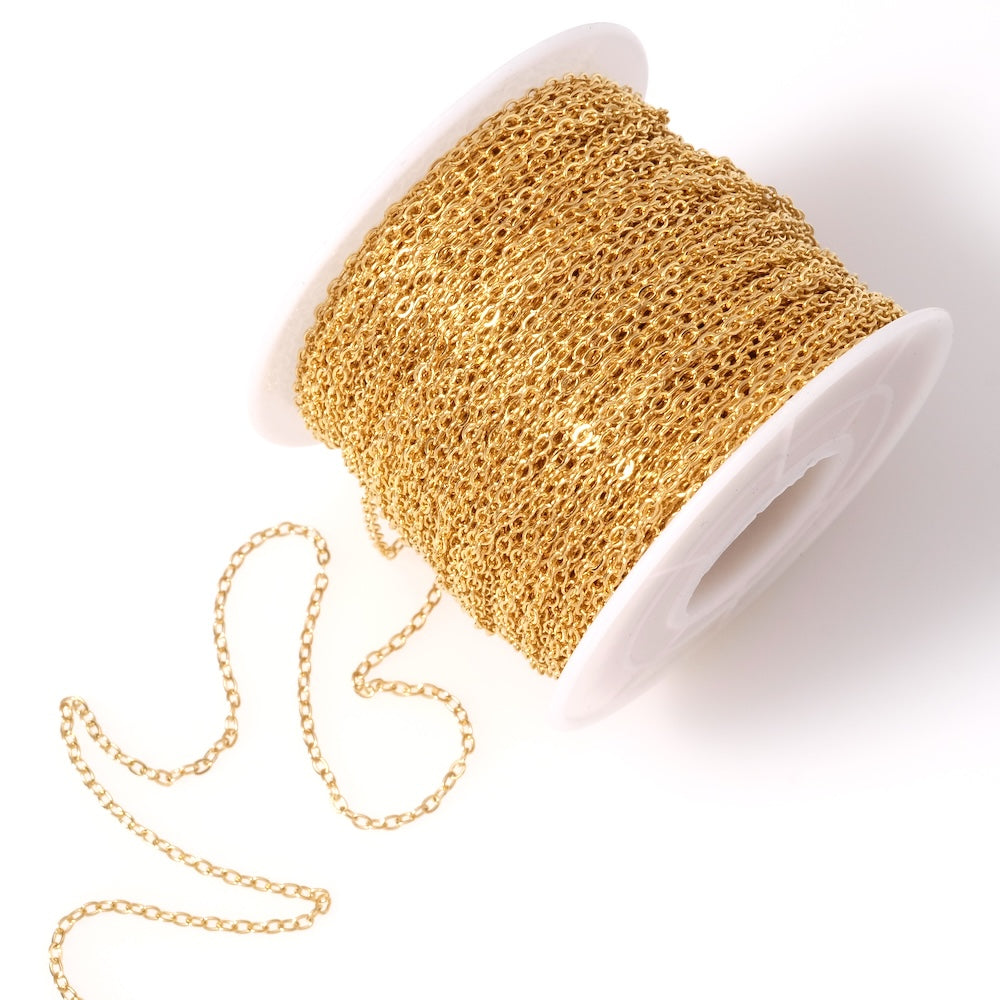 Bobine de 50 mètres de chaîne maillon Forçat en acier inoxydable 304 doré 16K