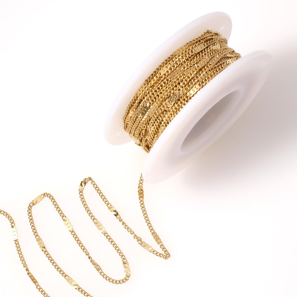 Bobine de 9,5 mètres de chaîne maillon gourmette alternée en acier inoxydable 304 doré 18K