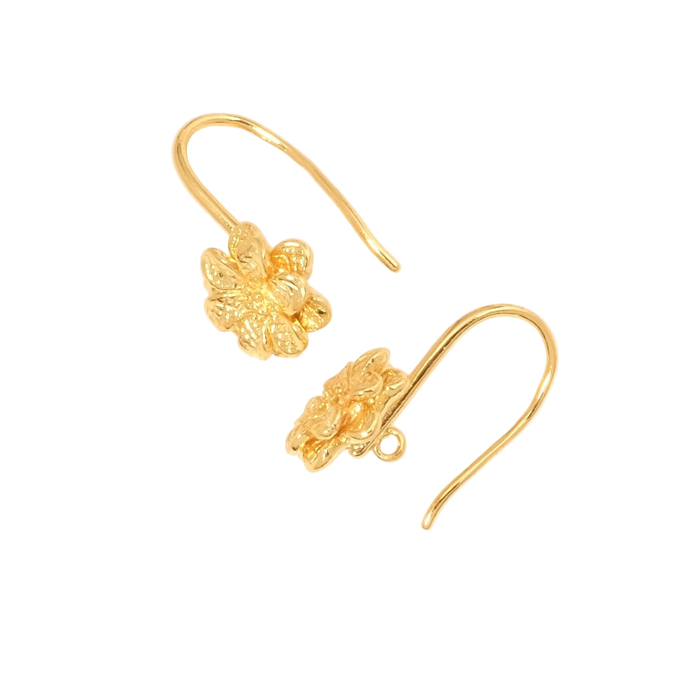 Boucles d'oreilles Crochets fleur en laiton doré à l'or fin 24K Premium