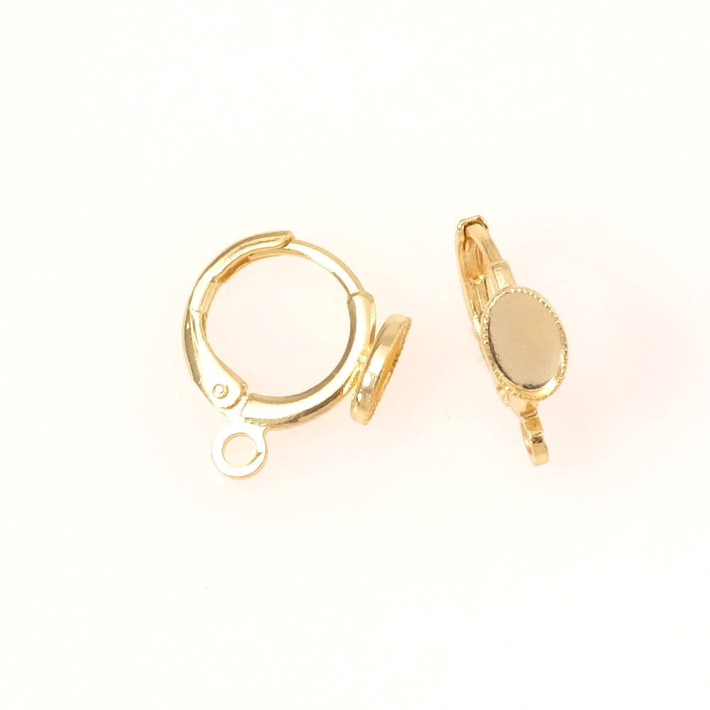 Boucles d&#39;oreilles Dormeuse ronde pour cabochon 6x4mm Doré à l&#39;or fin 24K Premium, la paire