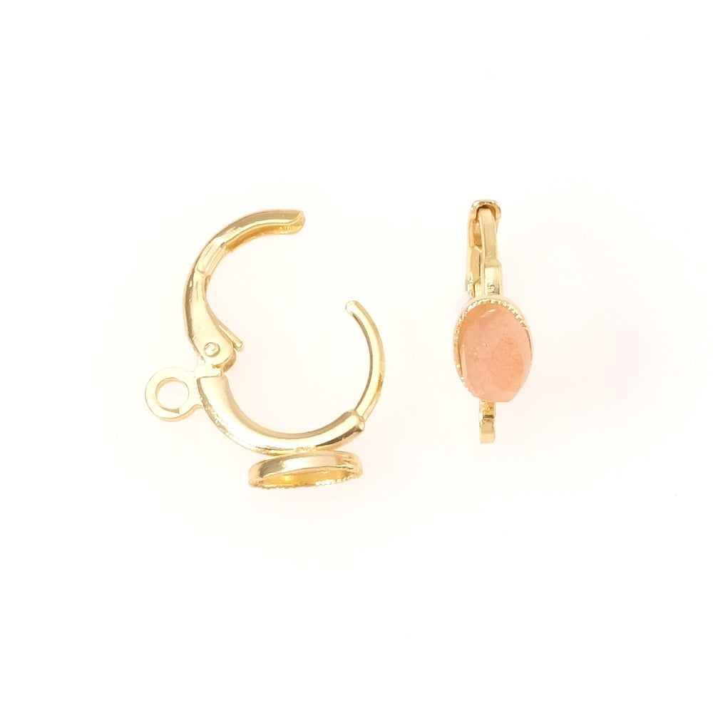 Boucles d&#39;oreilles Dormeuse ronde pour cabochon 6x4mm Doré à l&#39;or fin 24K Premium, la paire