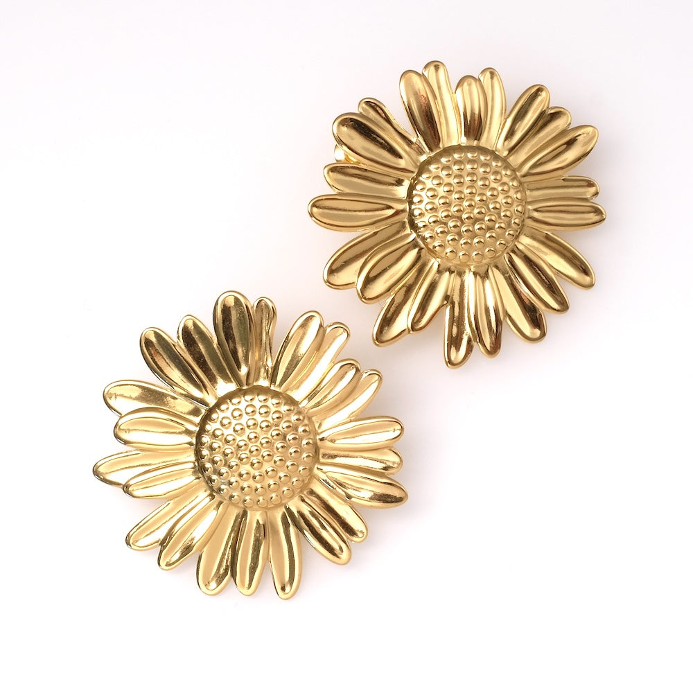 Boucles d'oreilles Fleur Tournesol en acier inoxydable 304 Doré