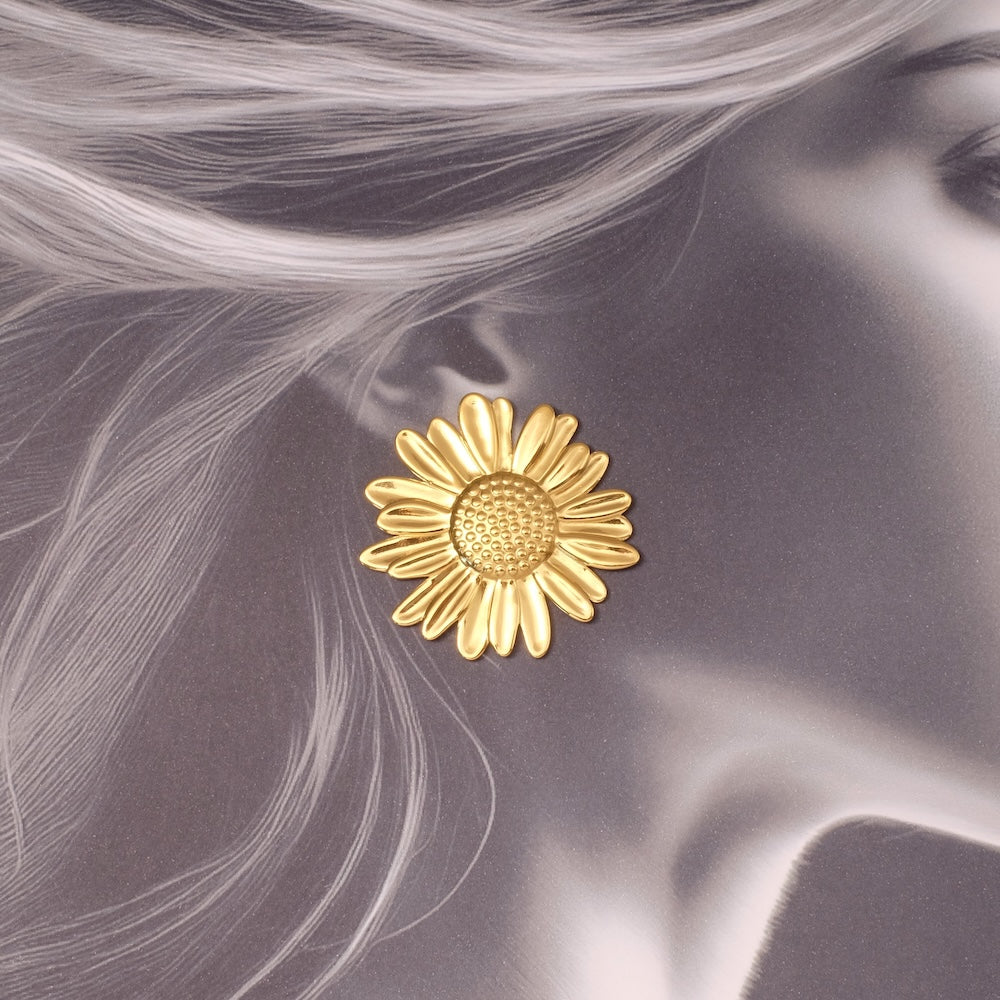 Boucles d'oreilles Fleur Tournesol en acier inoxydable 304 Doré