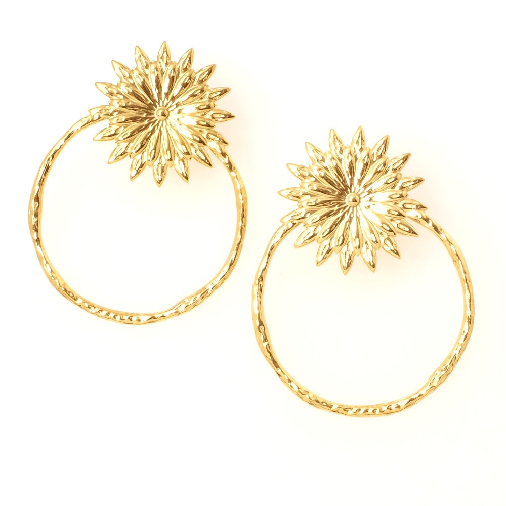 Boucles d'oreilles Fleur anneau en acier inoxydable 304 Doré 18K