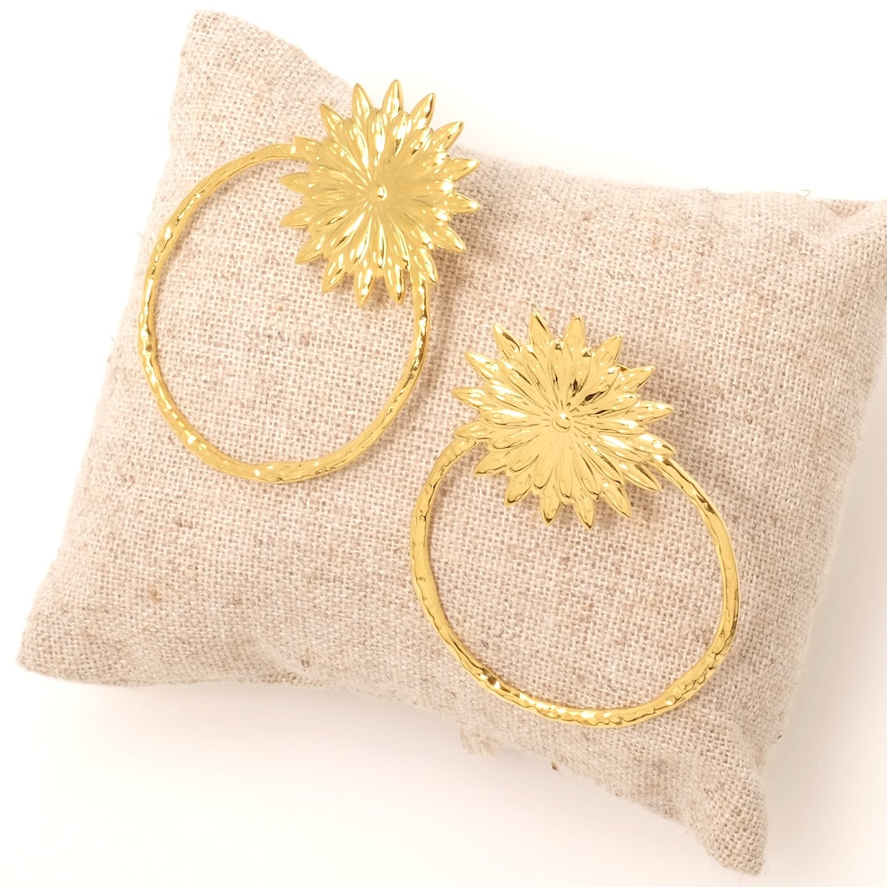 Boucles d'oreilles Fleur anneau en acier inoxydable 304 Doré 18K