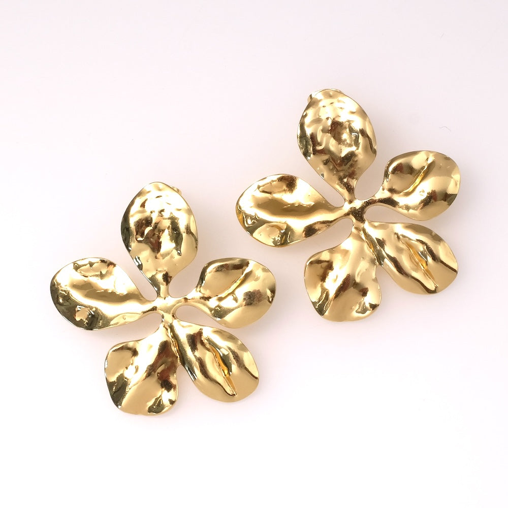 Boucles d'oreilles Fleur 5 pétales en acier inoxydable 304 Doré