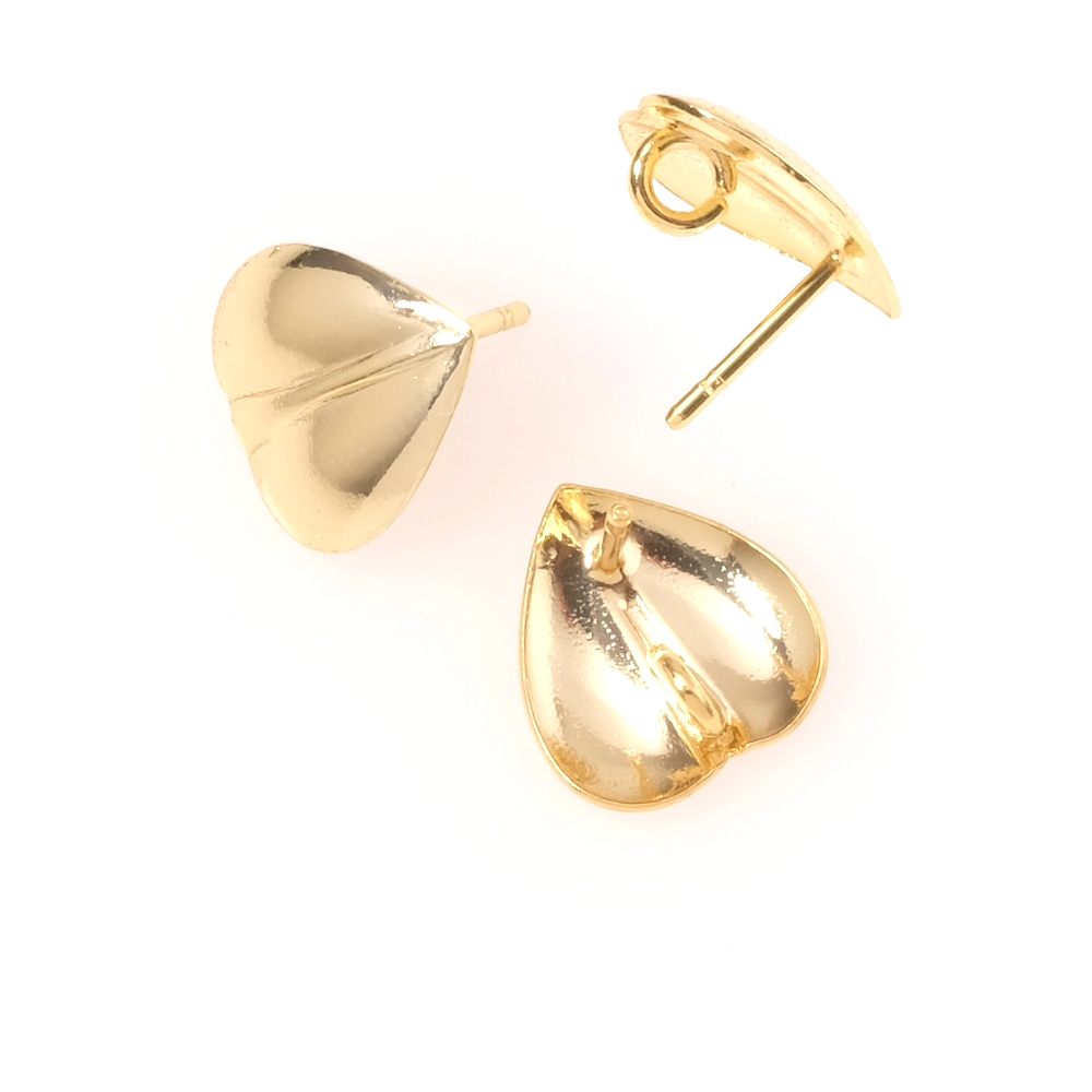 Boucles d'oreilles clous coeur en laiton doré à l'or fin 24K Premium, la paire
