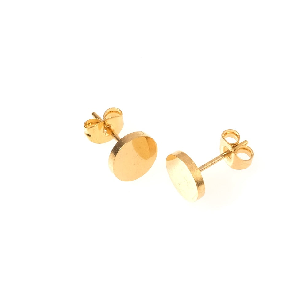 Boucles d&#39;oreilles clous disque 8mm en acier inoxydable 304 Doré