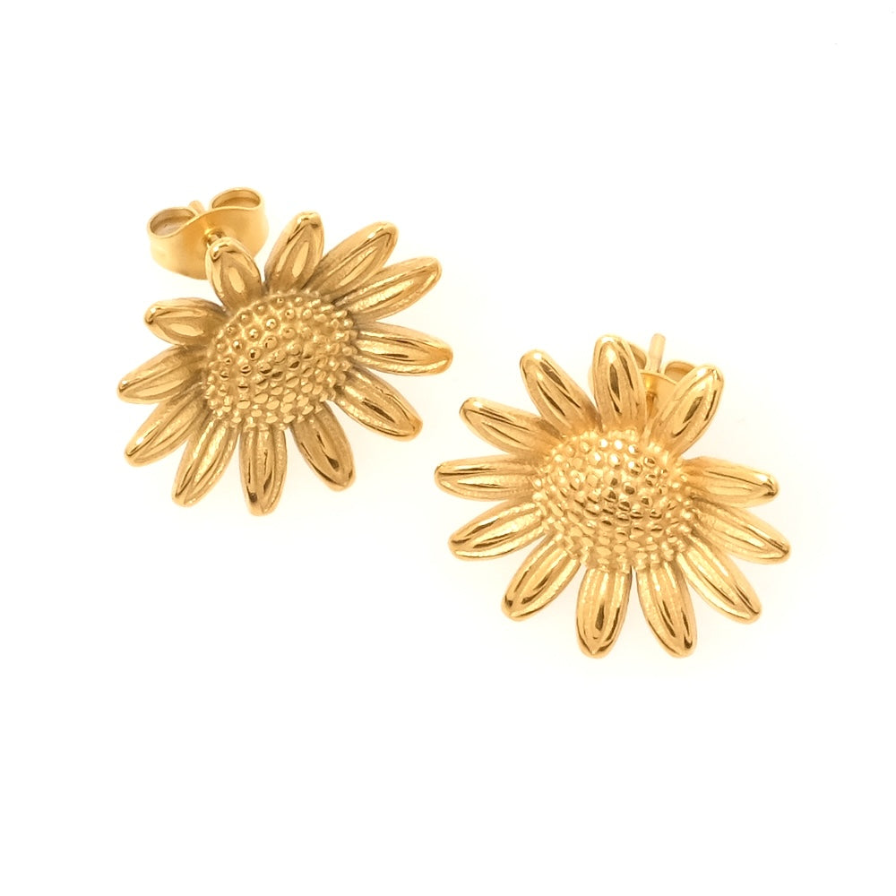 Boucles d'oreilles clous fleurs en acier inoxydable 304 Doré