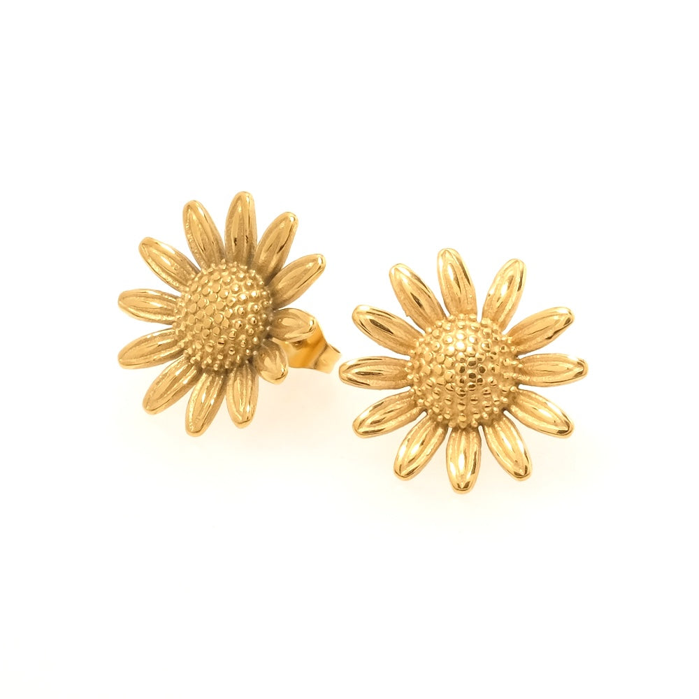 Boucles d'oreilles clous fleurs en acier inoxydable 304 Doré