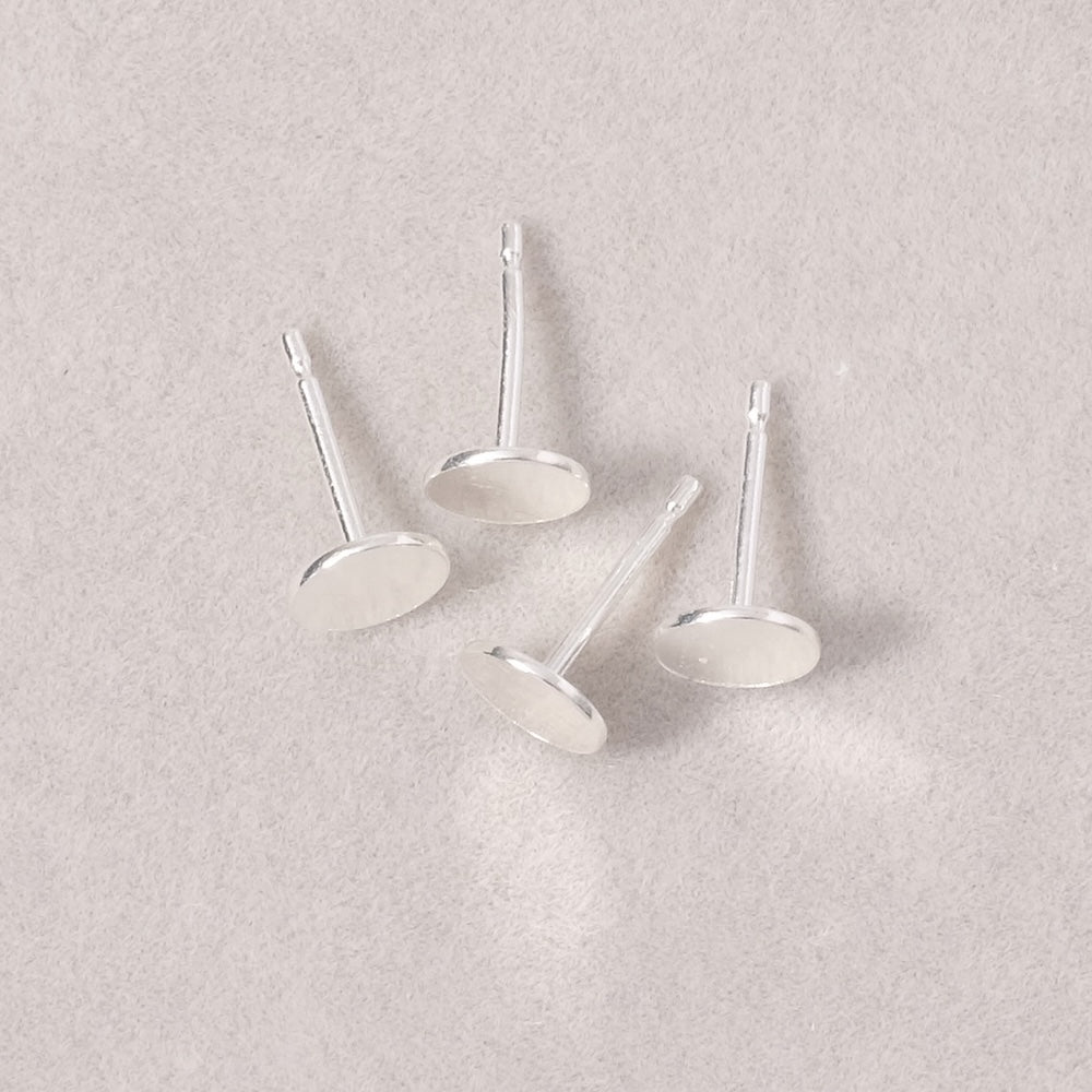 4 Boucles d'oreilles clous plateau à coller 6mm en argent massif 925, 2 paires