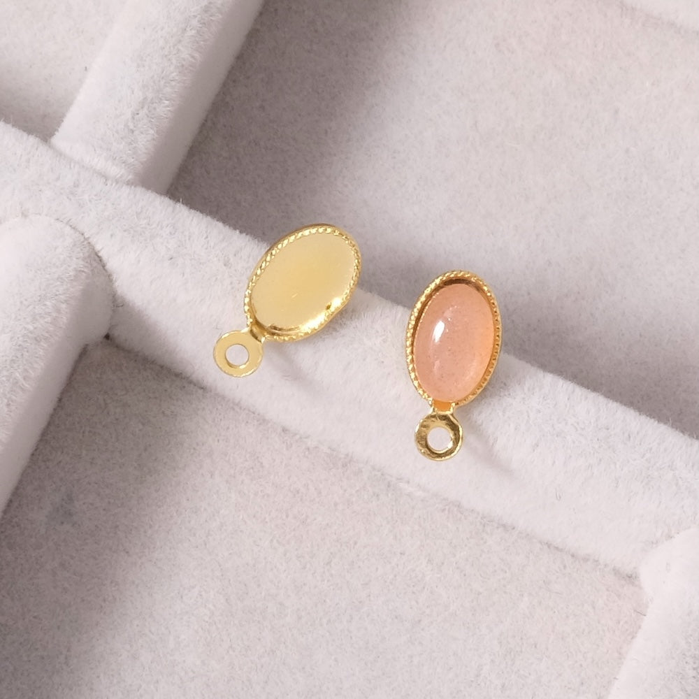 Boucles d'oreilles clous pour cabochon 6x4mm Doré à l'or fin 24K Premium, la paire