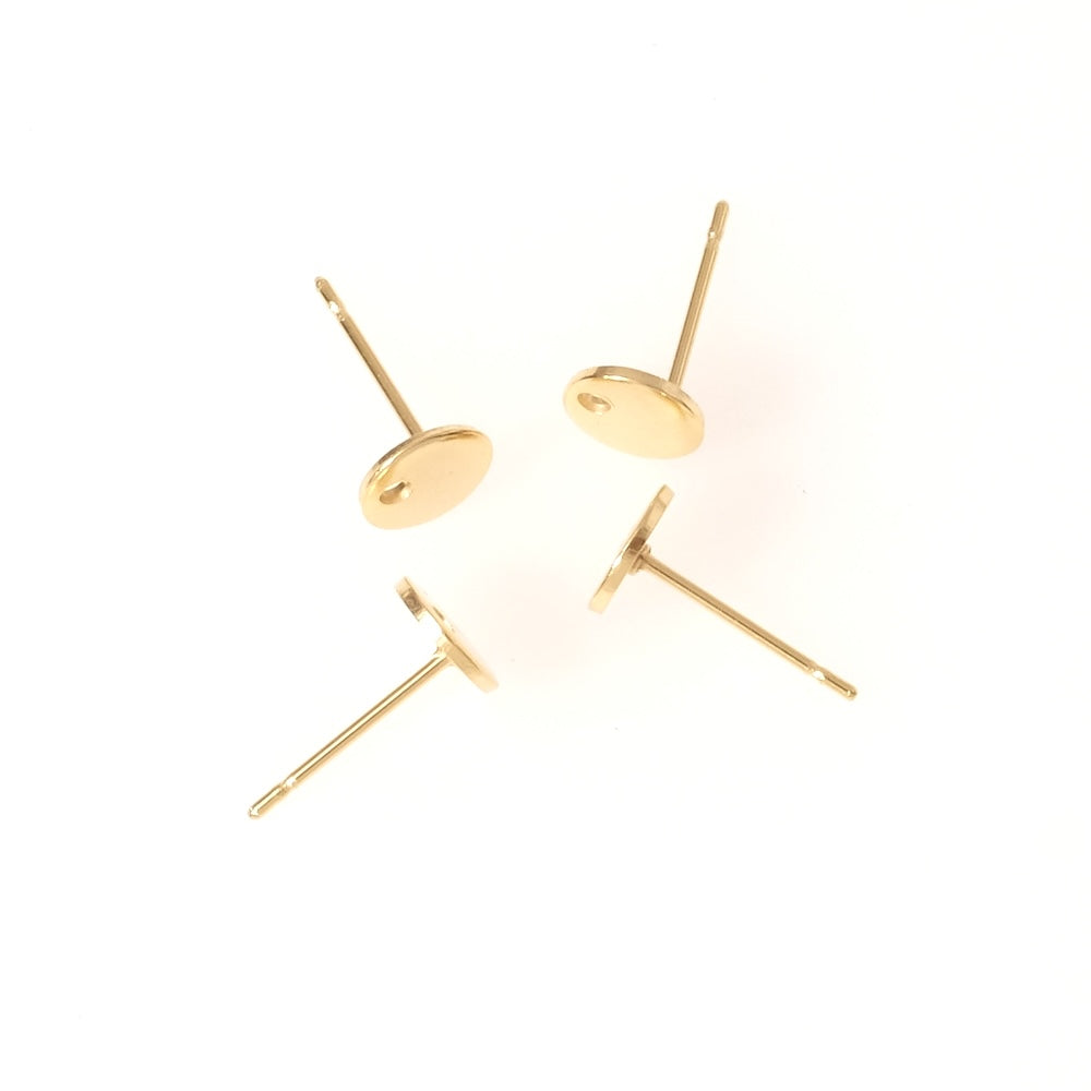 Boucles d'oreilles clous rond 6mm en acier inoxydable Doré 24K, 2 paires