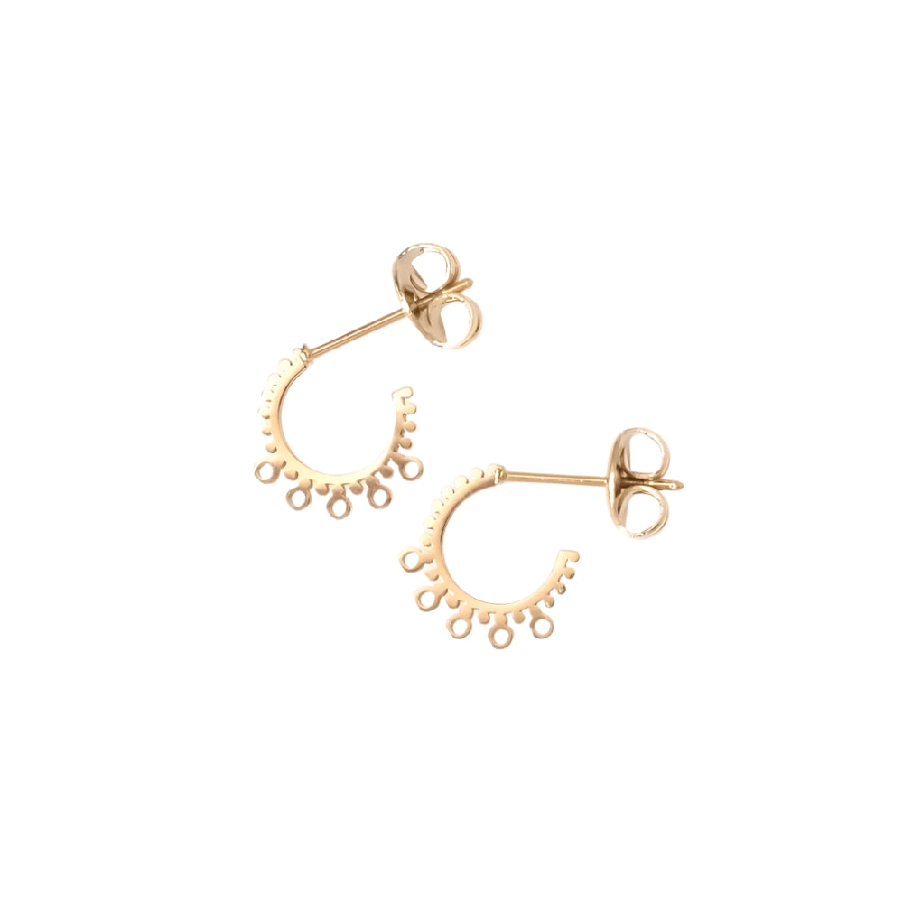 Boucles d'oreilles créoles 11mm dentelées avec 5 anneaux en acier inoxydable 304 Doré 14K, la paire