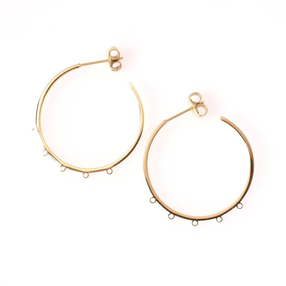Boucles d'oreilles créoles 30mm avec 5 anneaux en acier inoxydable 304 Doré 14K, la paire