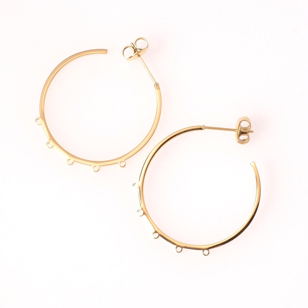 Boucles d'oreilles créoles 30mm avec 5 anneaux en acier inoxydable 304 Doré 14K, la paire