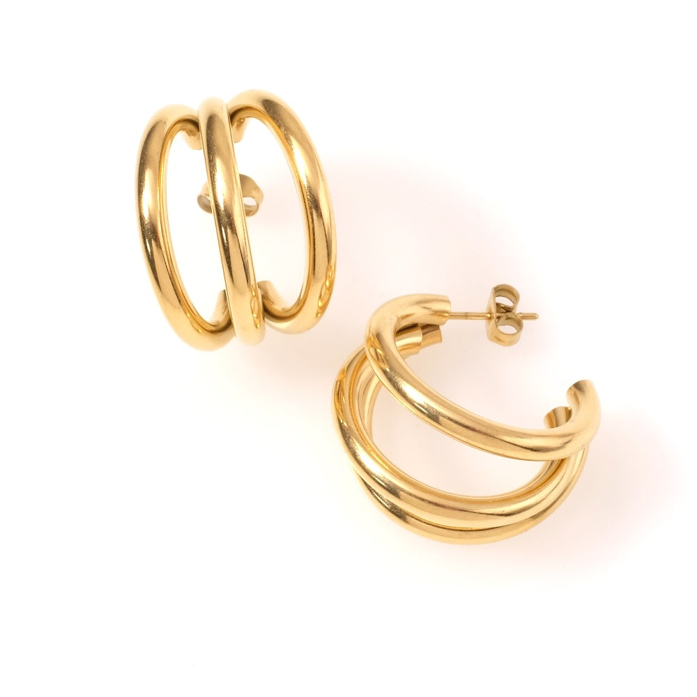 Boucles d&#39;oreilles créoles 3 anneaux en acier inoxydable 304 Doré