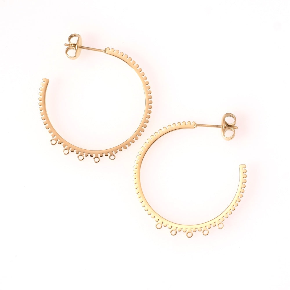 Boucles d&#39;oreilles créoles dentelées avec 5 anneaux en acier inoxydable 304 Doré 14K, la paire (Copy)