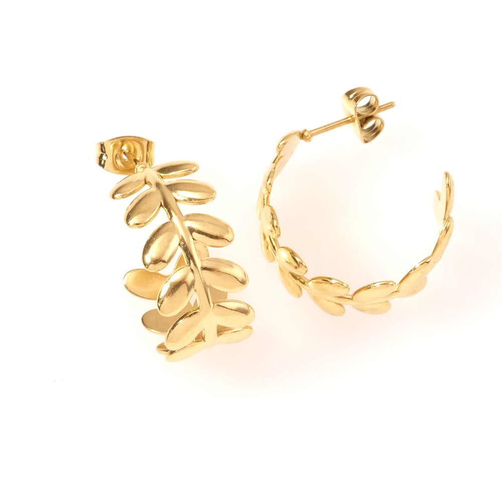 Boucles d&#39;oreilles créoles feuilles en acier inoxydable 304 Doré