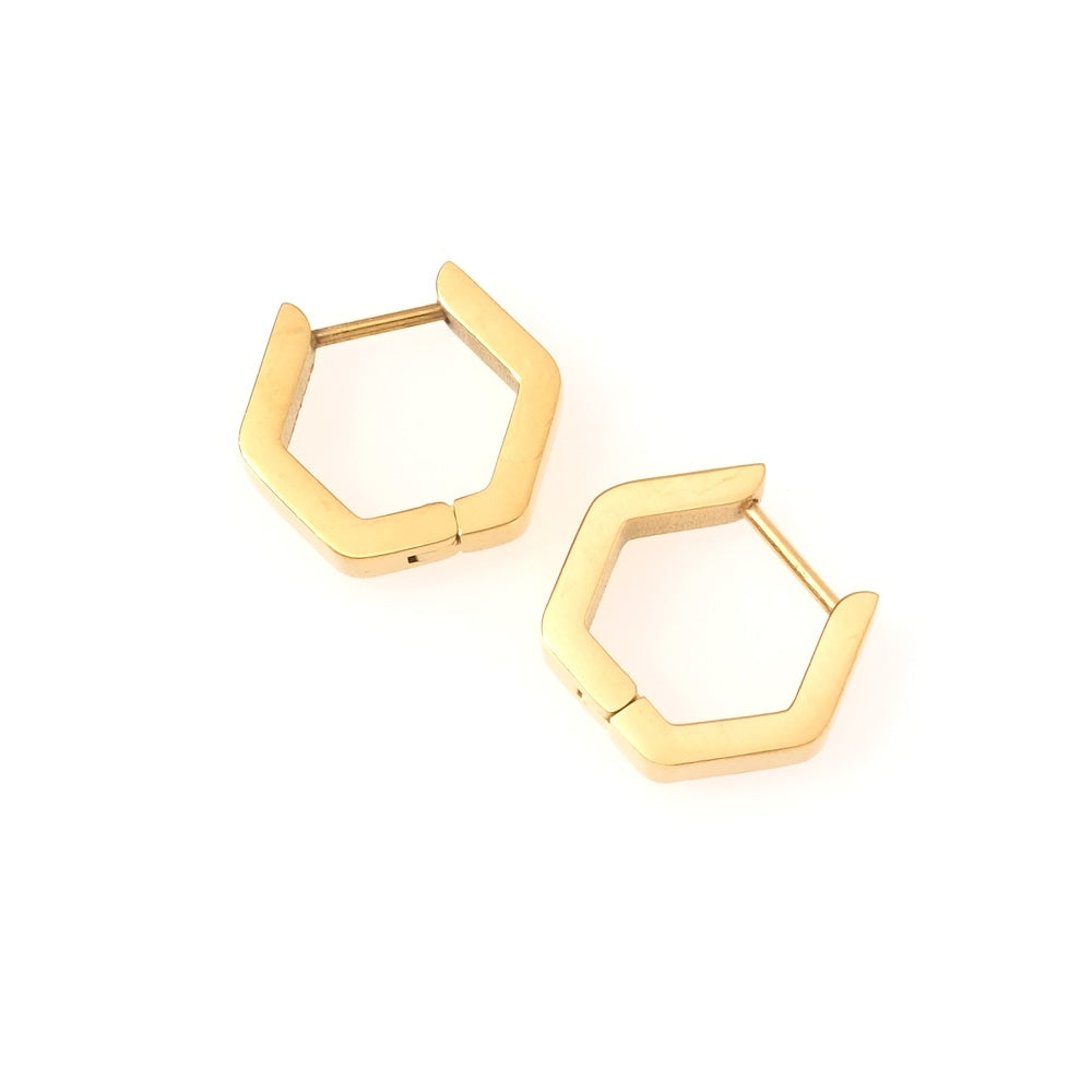 Boucles d'oreilles créoles hexagone en acier inoxydable 304 Doré