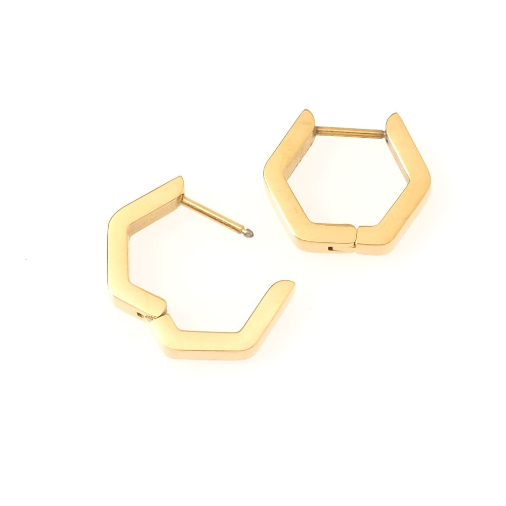 Boucles d'oreilles créoles hexagone en acier inoxydable 304 Doré