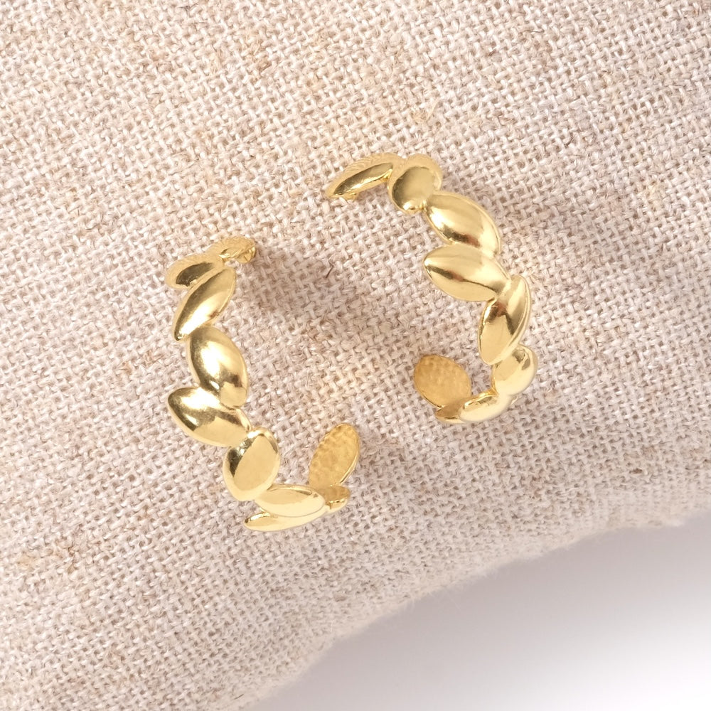 Boucles d&#39;oreilles créoles végétale en acier inoxydable 304 Doré