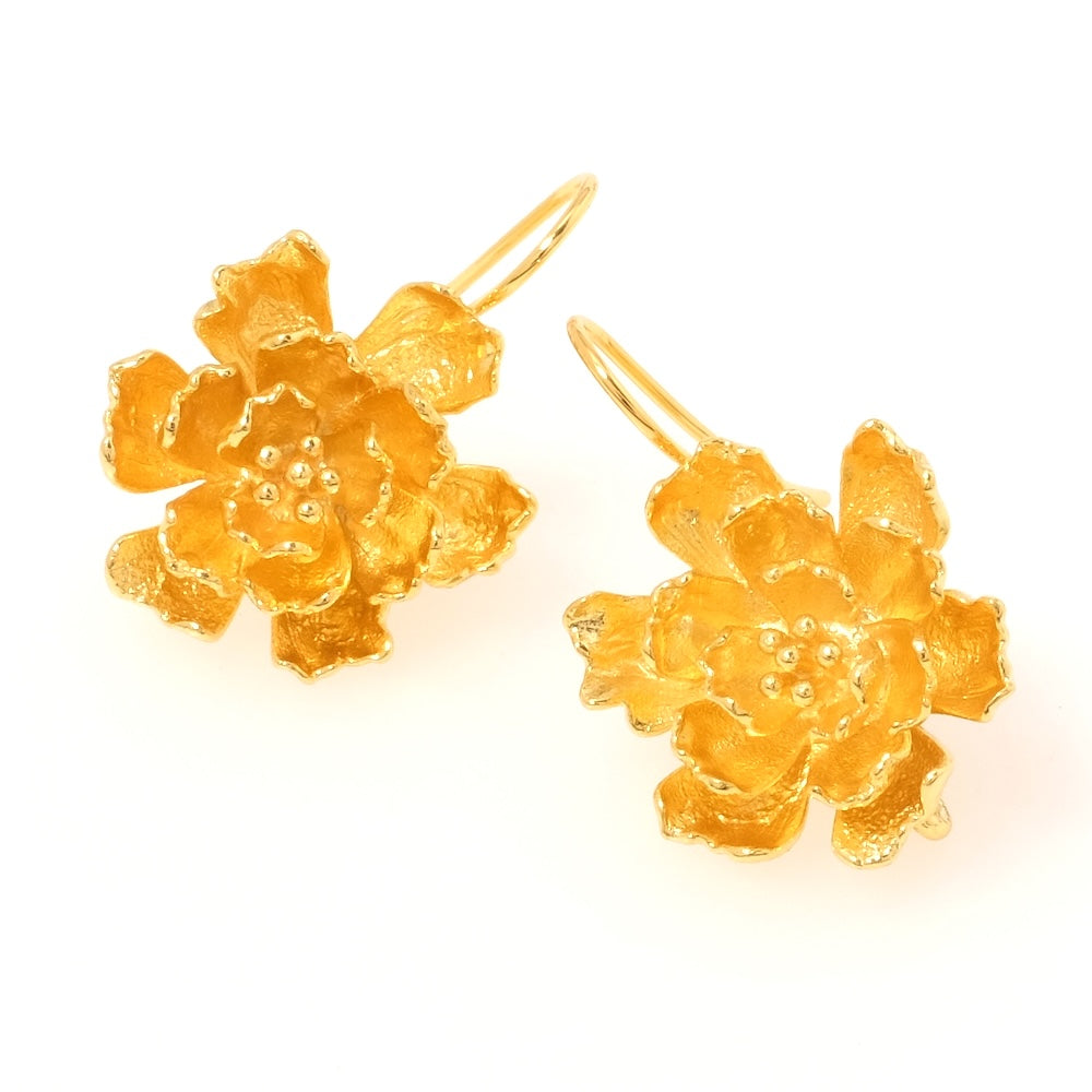 Boucles d'oreilles fleur dorée à l'or fin 24K Premium, la paire
