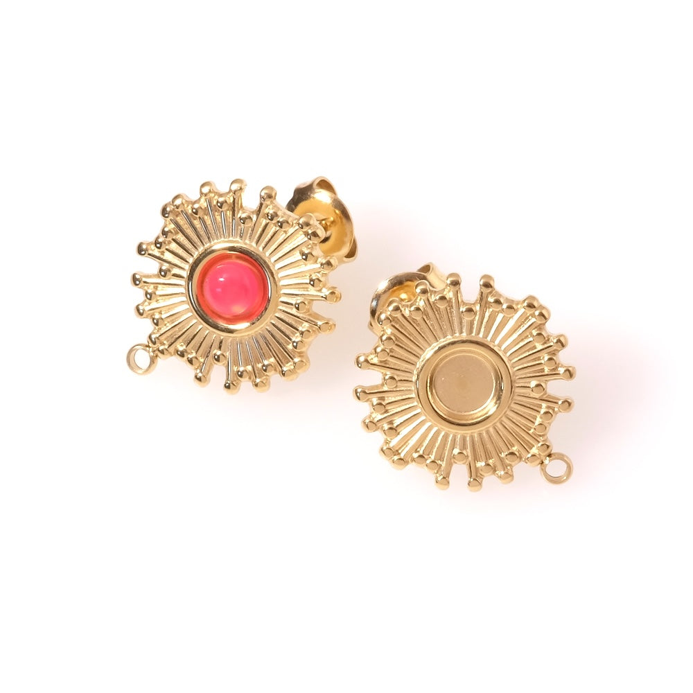 Boucles d'oreilles soleil pour cabochon 4mm en acier inoxydable 304 Doré 14K, la paire