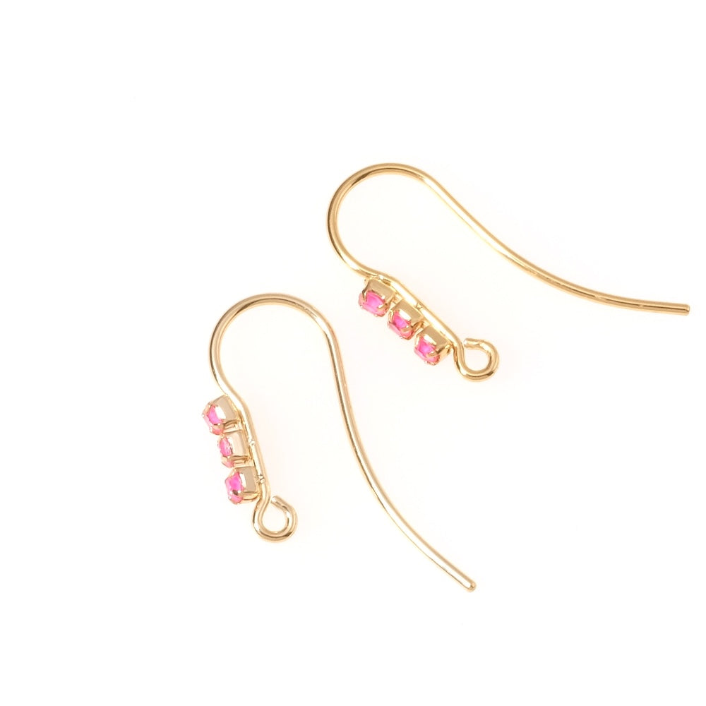 Boucles d'oreilles strass rose en laiton Doré à l'or fin 24K Premium, la paire