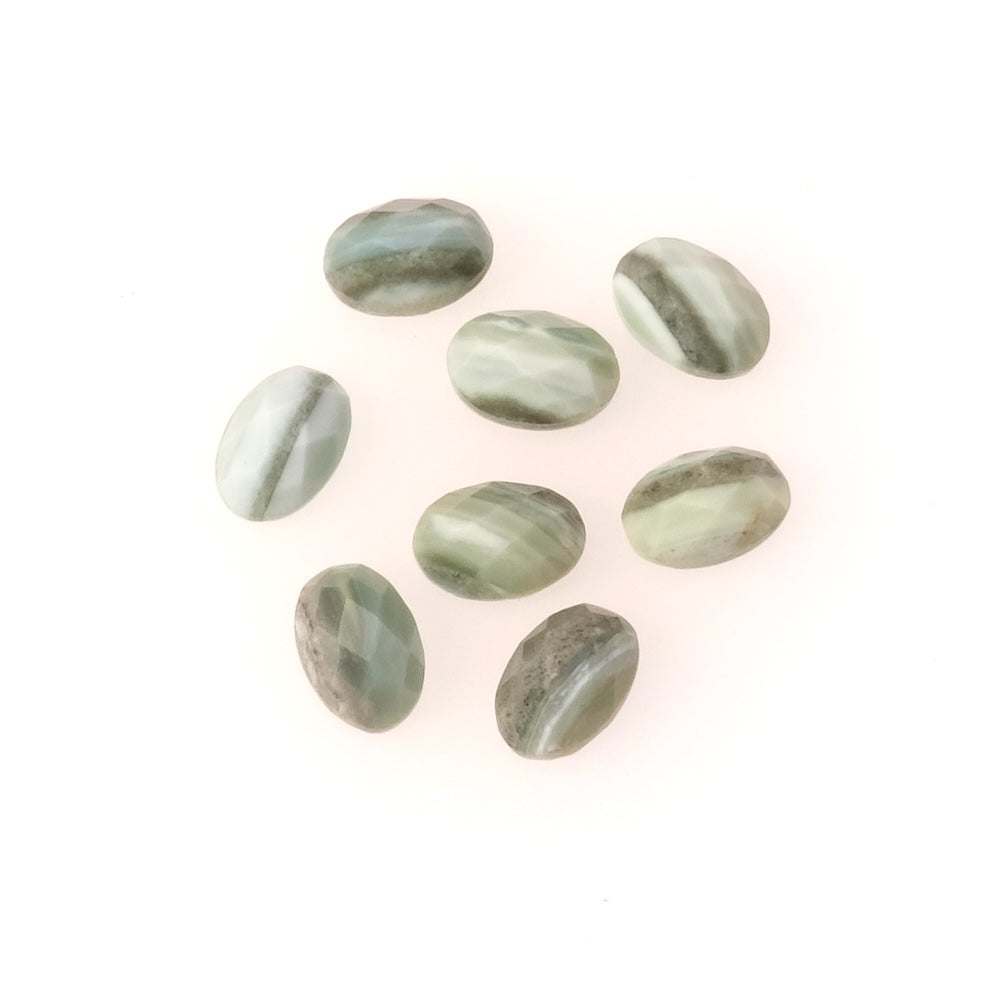 Cabochon en pierre naturelle Ovale facetté 6 x 4mm Agate rayée verte