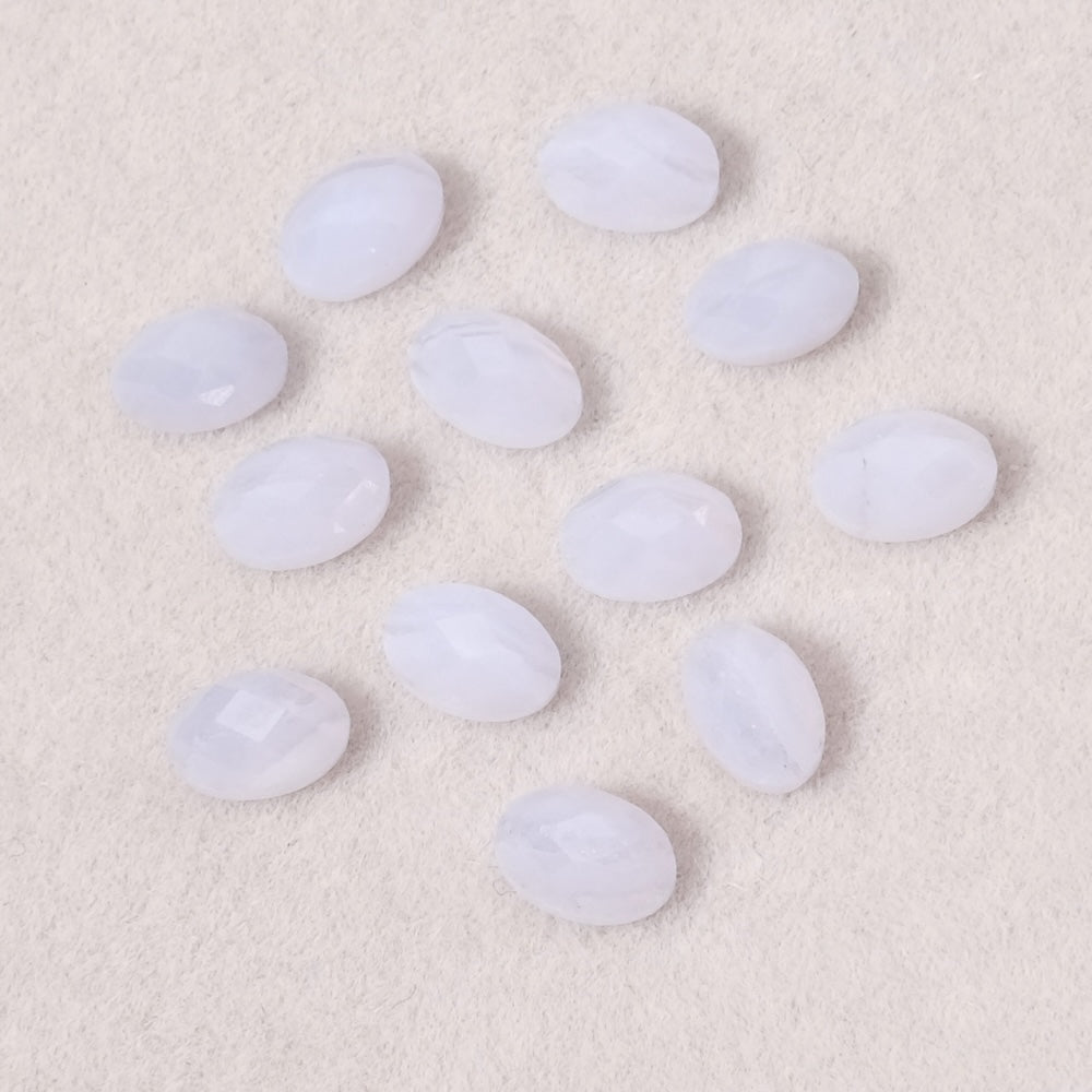 Cabochon pierre naturelle Ovale facetté 6 x 4mm Agate dentelle bleue