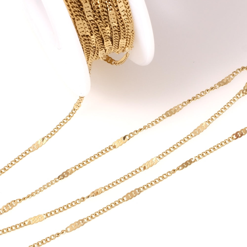 Chaîne maillon gourmette alternée en acier inoxydable 304 doré 18K