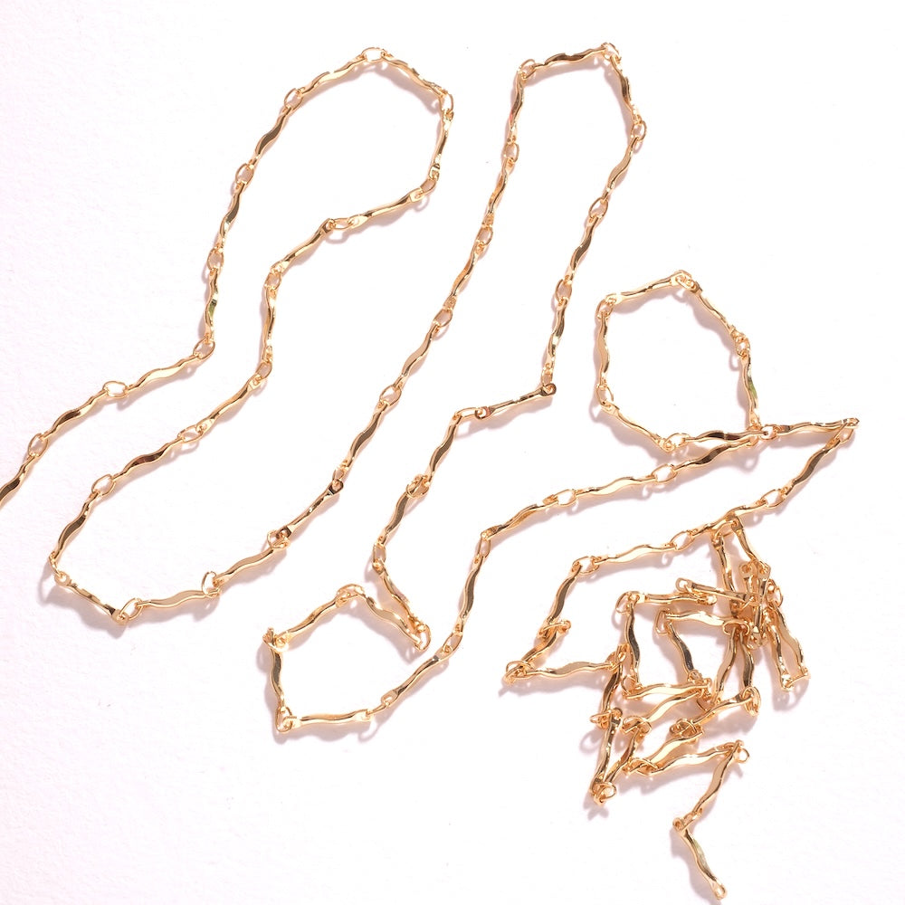 Chaîne maillons vague wave 12 mm en laiton doré à l'or fin 24K, maillons soudés