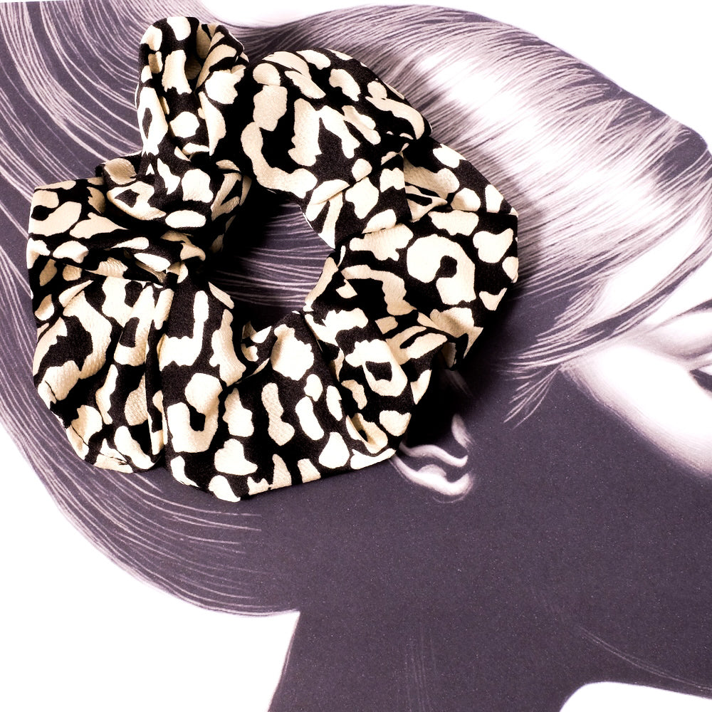 Chouchou élastique pour cheveux imprimé léopard Noir et blanc