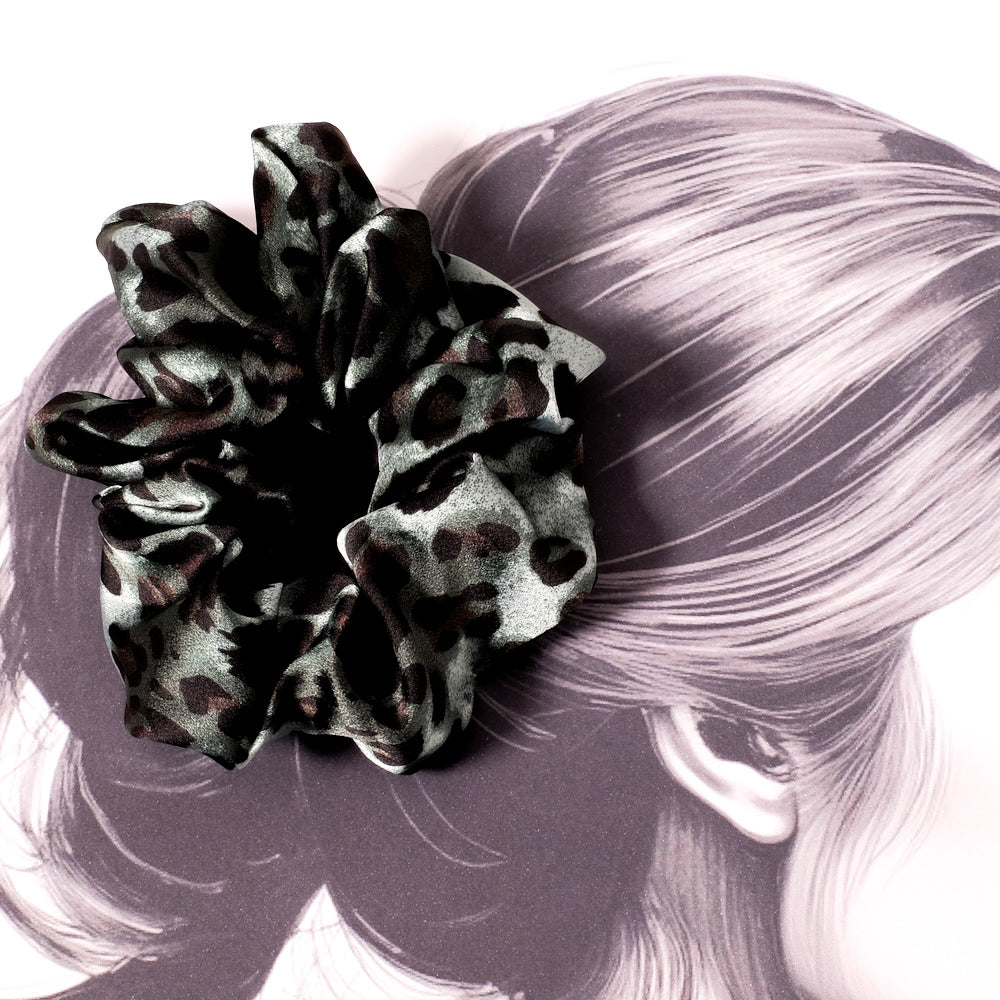 Chouchou élastique pour cheveux imprimé léopard Vert et noir