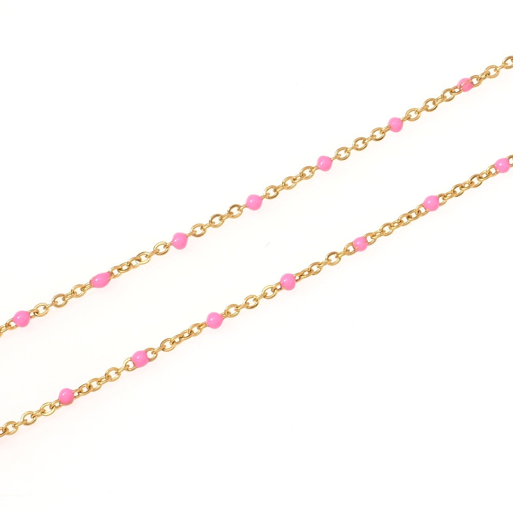 Collier chaine émaillé rose en acier inoxydable 304 Doré