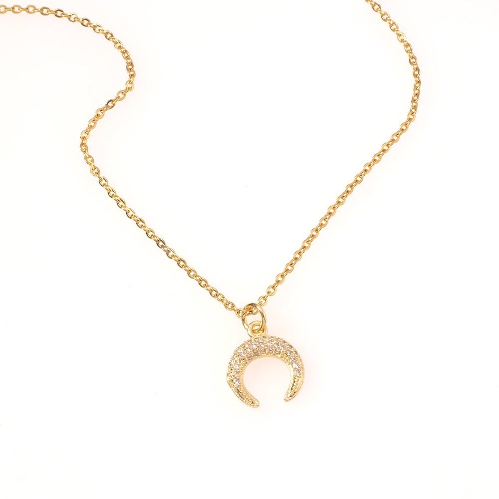 Collier corne lune et strass Zirconium en acier inoxydable 304 Doré