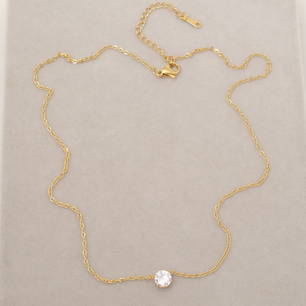 Collier ras de cou chaine fine et strass en acier inoxydable 304 Doré 18K