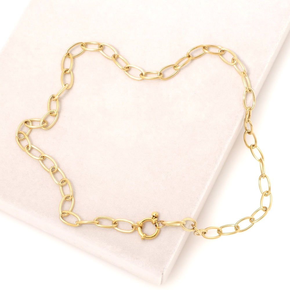 Collier ras de cou chaine ovale en acier inoxydable 304 Doré 18K