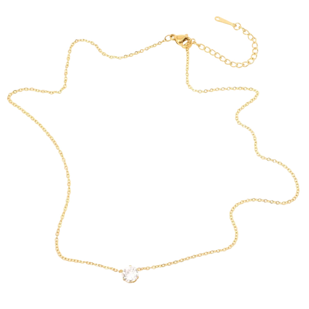 Collier ras de cou pendentif rond strass en acier inoxydable 304 Doré 18K