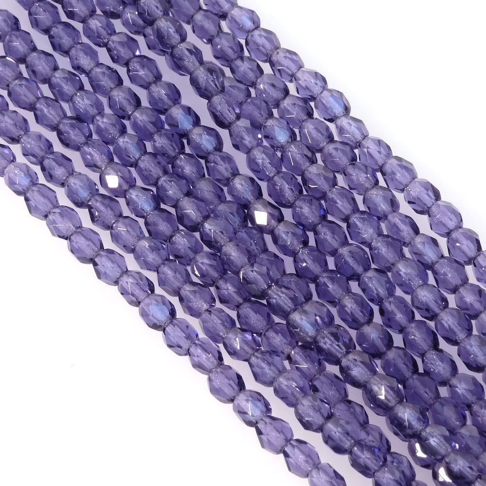 Fil de perles de Bohème rondes facettées 4mm violet transparent