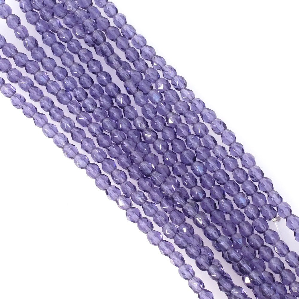 Fil de perles de Bohème rondes facettées 4mm violet transparent