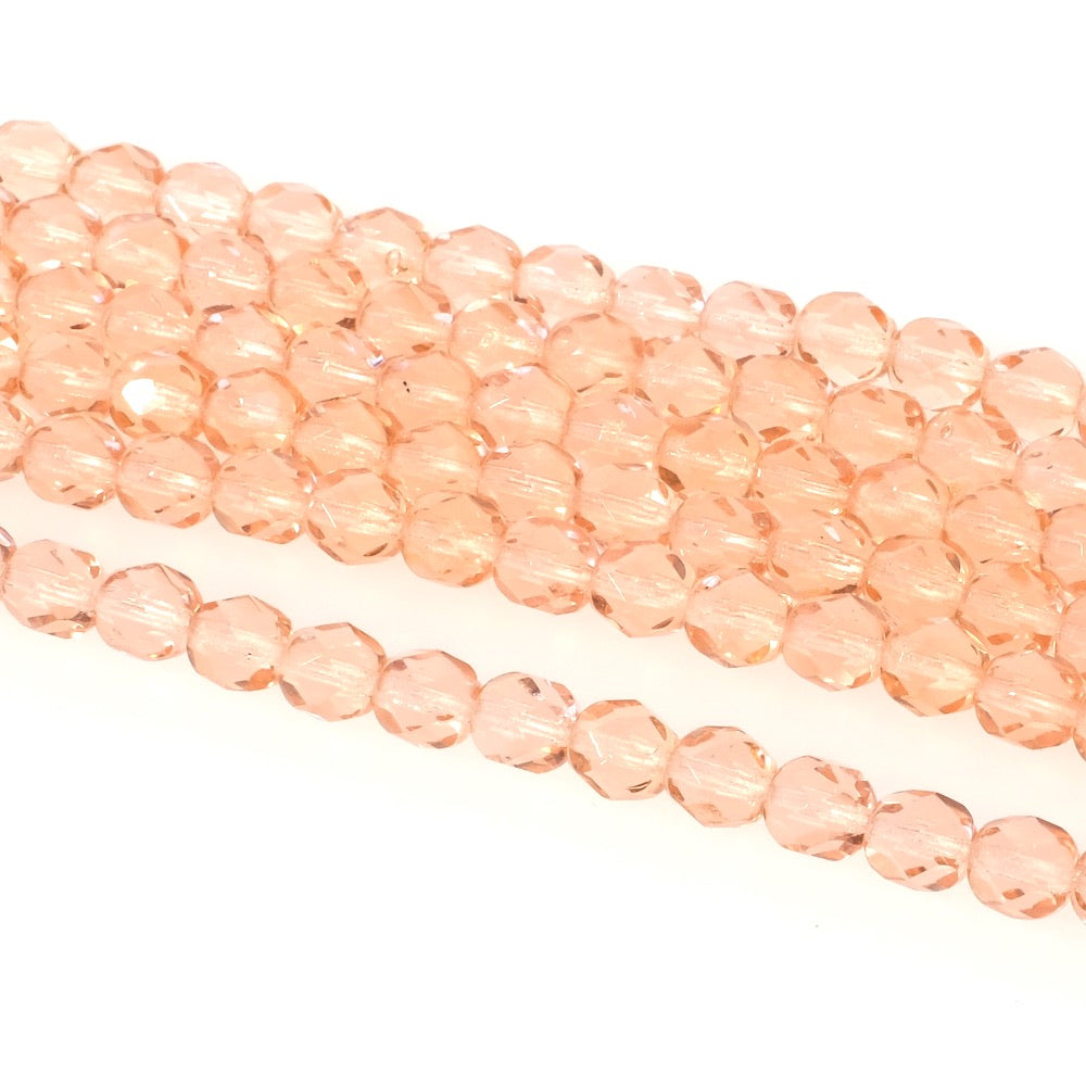 Fil de perles de Bohème rondes facettées 6mm rose transparent