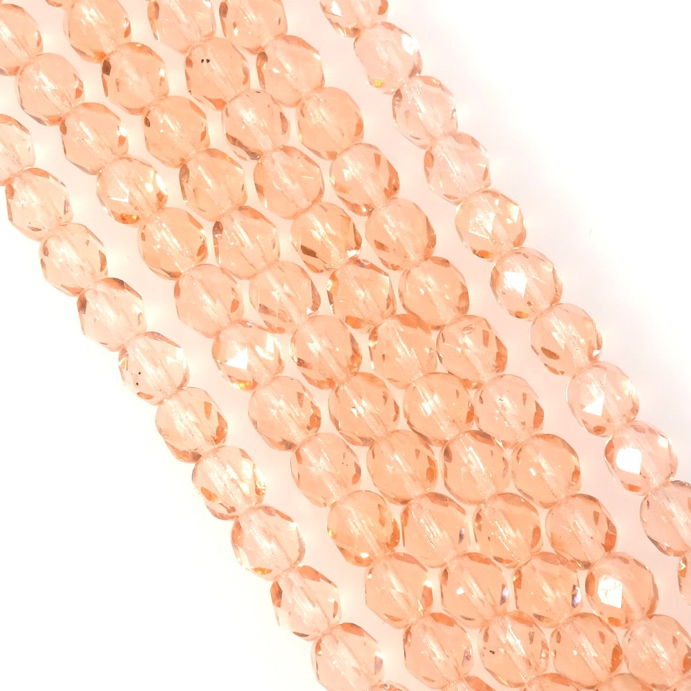 Fil de perles de Bohème rondes facettées 6mm rose transparent