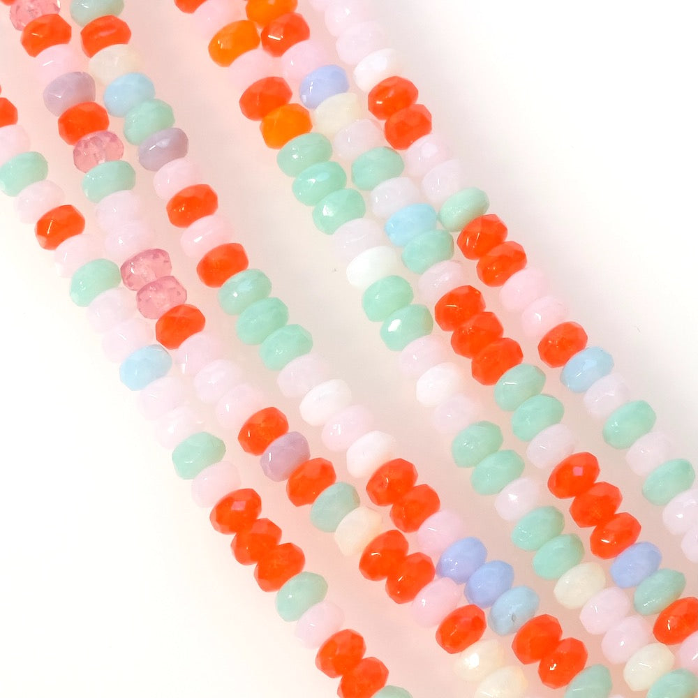 Fil de perles de Bohème Donuts facetté 2x3mm multi pastel