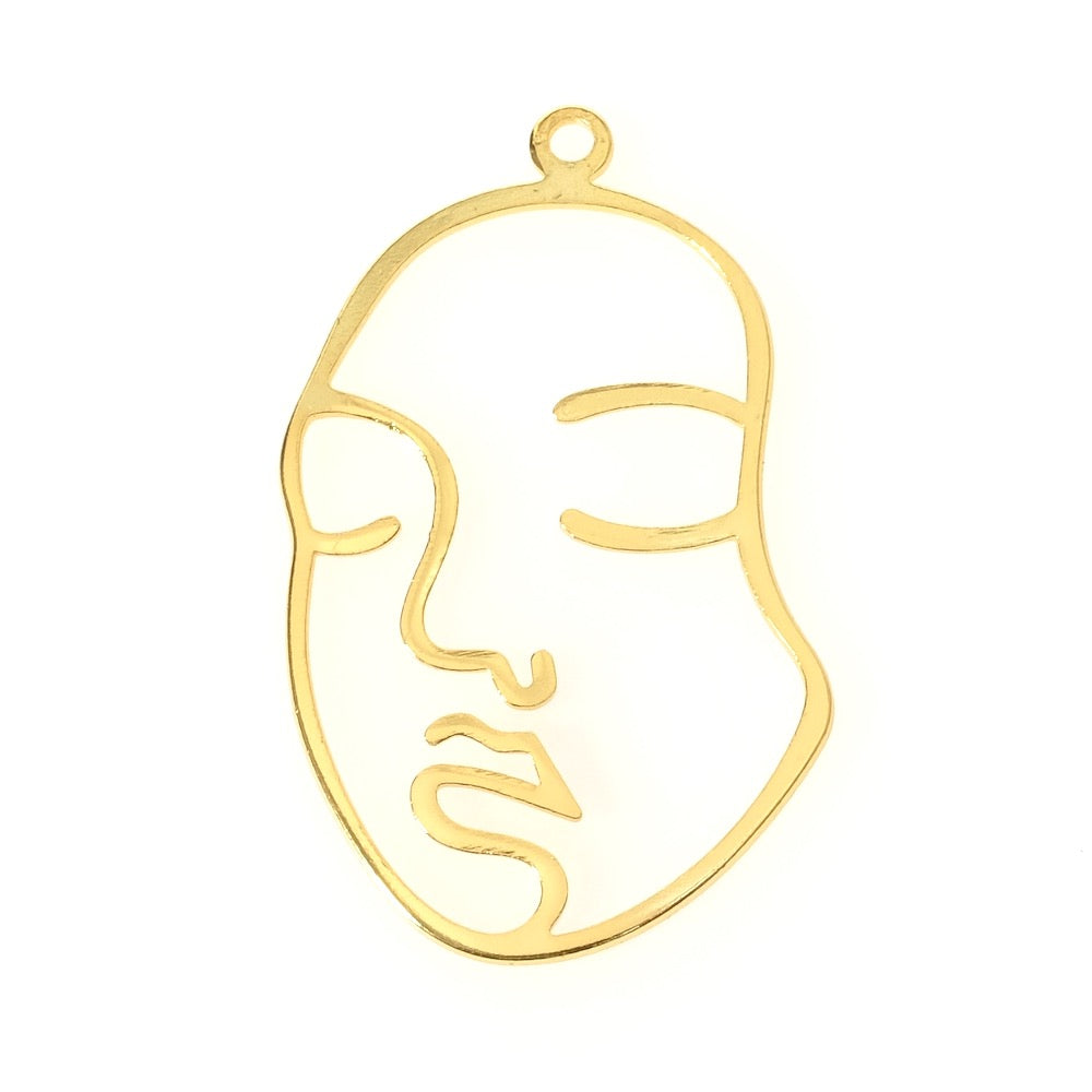 Pendentif visage en laiton Doré à l'or fin 24K Premium
