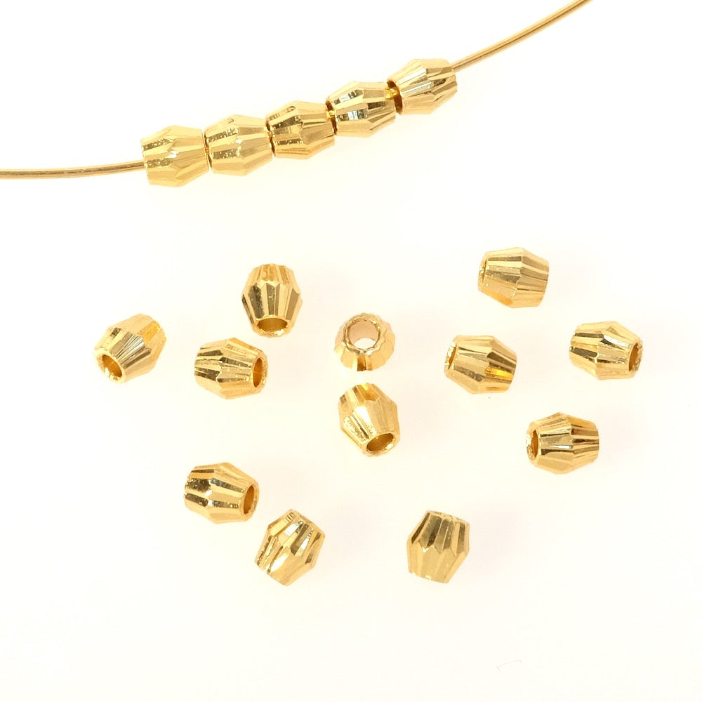 6 perles toupies facettées 4mm en Laiton doré à l'or fin 24K Premium